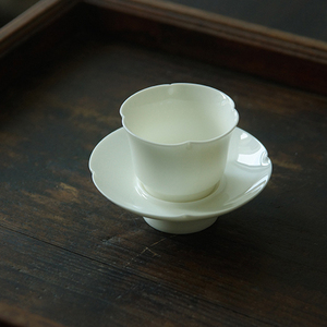 su's daily|传统德化白瓷象牙白古款花瓣型杯盏一套茶道茶具