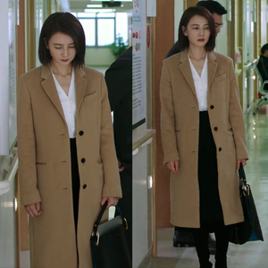 完美伴侣高圆圆陈珊同款衣服驼色大衣气质翻领羊毛呢中长款外套女