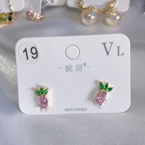 19号 婉灵菠萝造型可爱耳钉彩色S925银针锆石镶嵌夏水果小巧耳环