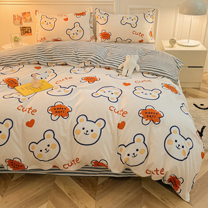 超可爱小熊四件套软妹少女心小清新被套条纹床单民宿风韩式公主风