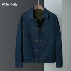 wolunonlly男士商务翻领夹克修身绒面外套男春秋工装男装秋装上衣