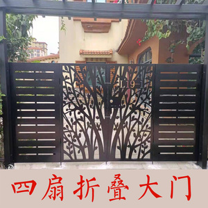 定制铁艺大门庭院门花园别墅门四扇开折叠门工厂幼儿园学校门户外