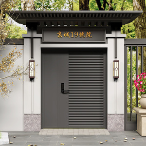 定制中式铁艺庭院门别墅单双开门户外花园铁门栅栏民宿大门围墙门