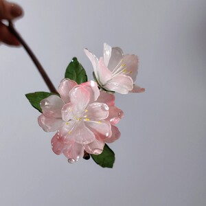 原创设计热缩海棠花发簪西府海棠竹枝簪中国风盘发木簪