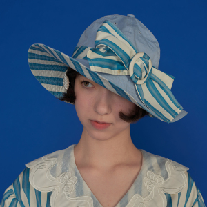 幻店蝴蝶结【经典款】原创设计昭和少女复古条纹大檐遮阳帽