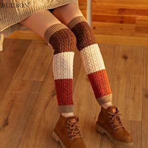 日本代购RUUBON保暖羊毛护腿套麻花堆堆袜套秋冬宽松脚套女士靴套