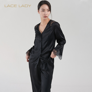 lacelady春秋睡衣女套装真丝100%桑蚕丝19姆米重磅长袖睡衣高级感