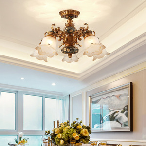 00最简欧灯具淘宝欧式客厅吊灯全铜美式简约大气餐厅灯家用主卧室矮