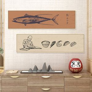 日式挂画料理寿司餐饮店墙面浮世绘字画装饰画日本鱼拓美食壁画