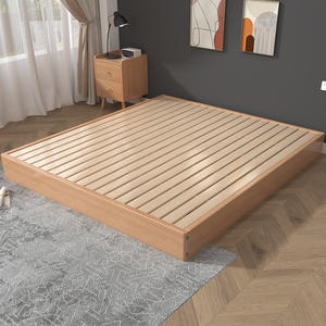 榉木实木床日式榻榻米床架地台床无床头床1.5米床1.8米双人床矮床