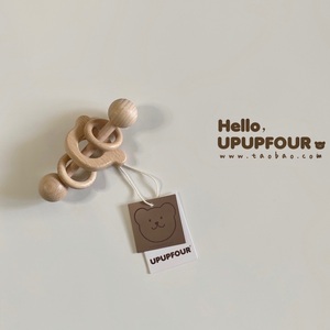 upupfour原创小熊婴儿木制摇铃纯天然榉木玩具启蒙教育可啃咬玩具