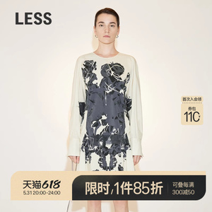 【精工系列】LESS印花气质下摆不规则小众长袖T恤连衣裙2N7G12650