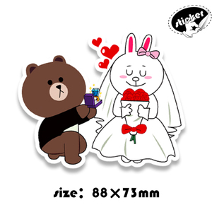 line朋友布朗熊可妮兔婚礼贴纸行李箱贴纸滑板吉他平板笔记本电脑