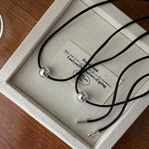 韩国S925纯银小众设计圆珠多戴法项链女个性黑绳链锁骨链颈链气质