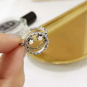 新款韩国东大门925纯银笑脸戒指女ins冷淡网网红复古潮人指环学生