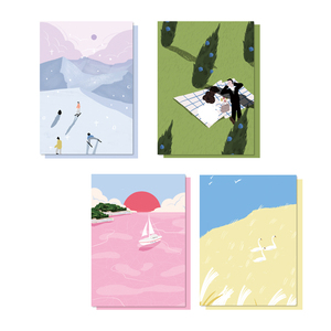 月三 | 原创插画明信片《四季》手绘创意简约清新装饰卡片贺卡