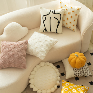 奶油风白色小雏菊飘窗抱枕沙发客厅线条简约靠垫毛绒靠枕床头靠背