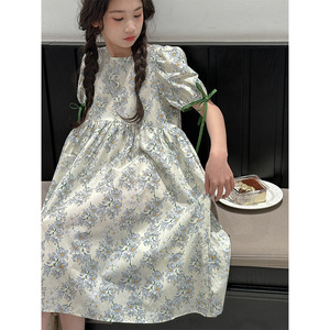韩国女童夏装连衣裙2024新款儿童碎花短袖裙子气质女孩洋气A字裙