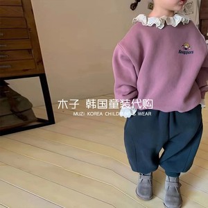 韩版童装女童加绒加厚紫色卫衣春季儿童甜美宽松套头衫女宝宝上衣