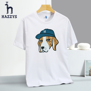 hazzys哈吉斯夏季新款男士t恤大狗狗印花新疆棉上衣休闲体恤男装