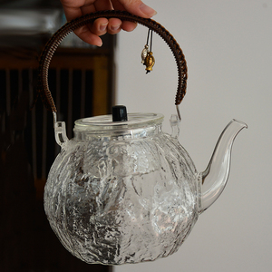 锤纹玻璃提梁壶高硼硅耐高温煮茶壶蒸煮两用电陶炉大容量烧水壶