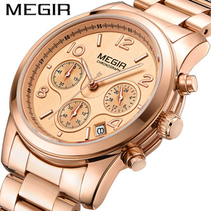 美格尔MEGIR女士手表 时尚潮流多功能计时日历钢带手表石英表2057
