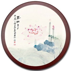 圆形实木画框圓国圆框挂墙新中式框架玄关装饰定制十字绣装裱定制