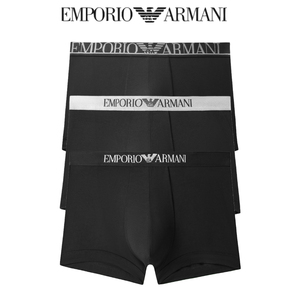emporio armani阿玛尼男士内裤平角莫代尔黑色刺绣弹力专柜3条装