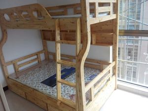 成都原木实木家具上下铺床柏木子母双层转角高低床带梯柜简单书架