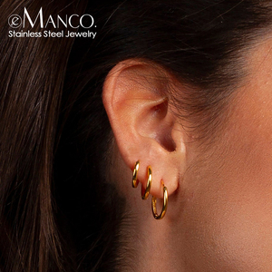 eManco钛钢饰品ins欧美耳饰简约百搭镀金耳扣女士不锈钢圆圈耳环