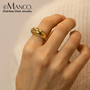 eManco钛钢戒指不掉色指环简约时尚个性欧美不锈钢镀金色女士手饰