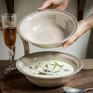 悠瓷 欧式敞口设计8英寸草帽碗家用个性菜碗汤碗面碗复古陶瓷餐具