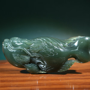 新疆和田玉青玉鱼化龙把玩件小摆件青海山料苏工送情侣带鉴定证书