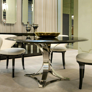 意式 轻奢圆桌 港式餐桌 设计师攴桌 小型 家用 四人桌 黑烤漆桌