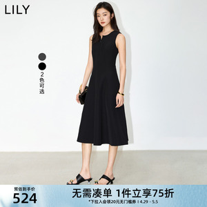 LILY2024夏新款女装气质通勤款复古优雅百搭修身无袖连衣裙小黑裙