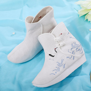 登云靴短筒内增高汉服靴子高跟拉链布靴春秋单靴女绣花靴古装短靴