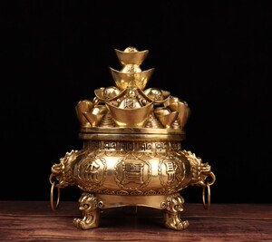 铜聚宝盆纯铜鼎香炉聚財元宝客厅店铺风水装饰工艺品开业礼品