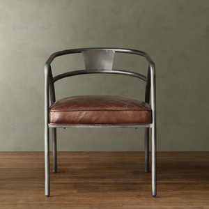 美式铁艺椅子 皮坐垫铁艺圈椅 休闲椅 复古餐椅 椅子 咖啡椅包邮