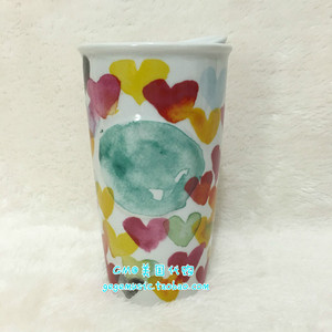 美国直邮 星巴克 Starbucks 双壁随行杯陶瓷杯 彩色爱心 红色礼盒