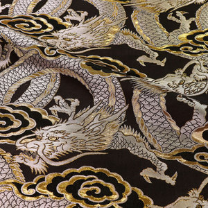 金襕坊 日本进口和风布料 西阵织 金襕织锦缎 黑色底大云龙纹