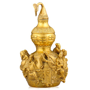 普生缘铜葫芦纯铜葫芦摆件八仙葫芦开盖空心开口葫芦八仙过海