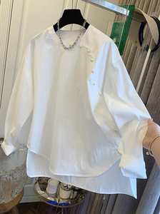 珍珠新中式白衬衫上衣女装宽松休闲高级感超好看棉布2024春季新款