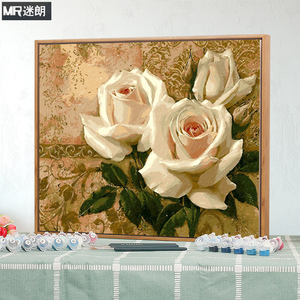迷朗diy数字油画 客厅餐厅花卉大幅数码自己手工绘填色装饰画玫瑰
