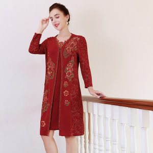 结婚礼服妈妈喜婆婆岳母婚宴装两件套秋冬装母亲婚庆礼服连衣裙女