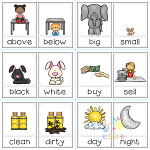 英语反义词30组60单词卡片闪卡幼儿园英文教室装饰教师教学具塑封