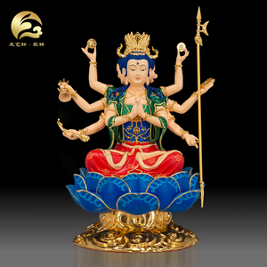 铜彩绘圆明道姥天尊道教斗姥圆君斗姆元君神像家用保平安供奉摆件