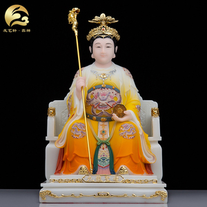 汉白玉九龙圣母神像道家龙母娘娘家用客厅桌面玄关供奉摆件工艺品