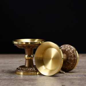 纯铜酥油蜡烛台酥油底座一对烛台灯1座寺庙佛堂用品佛教用品摆件