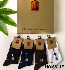 法国老人头袜子男纯棉袜短款休闲防臭吸汗长筒中筒加厚款秋冬6865