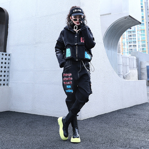 潮酷个性加绒牛仔套装女潮帅气炸街两件套2021冬季加厚女装欧洲站